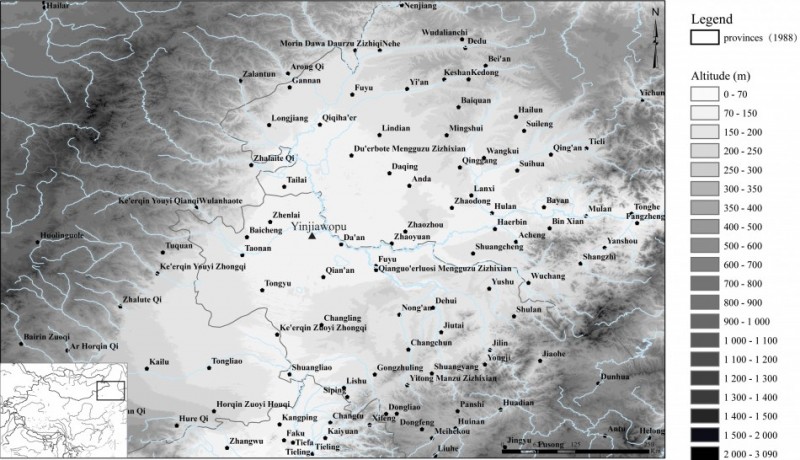 Figure 1. Map of the Manchuria Plain, showing the location of the Yinjiawopu site. 
